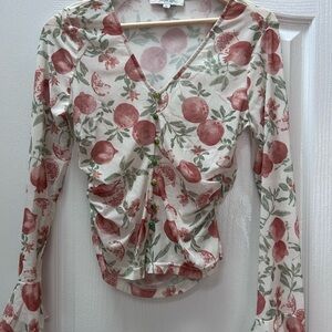 Elegant Floral Button-Down V-Neck Top